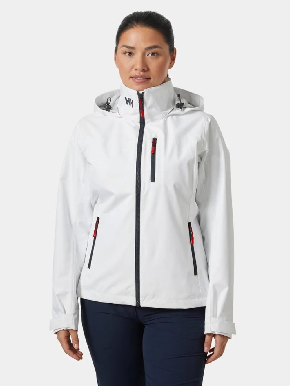 NWT Helly Hansen Women's Crew Hooded Sailing Jacket 2.0 Medium M White Coat 3444